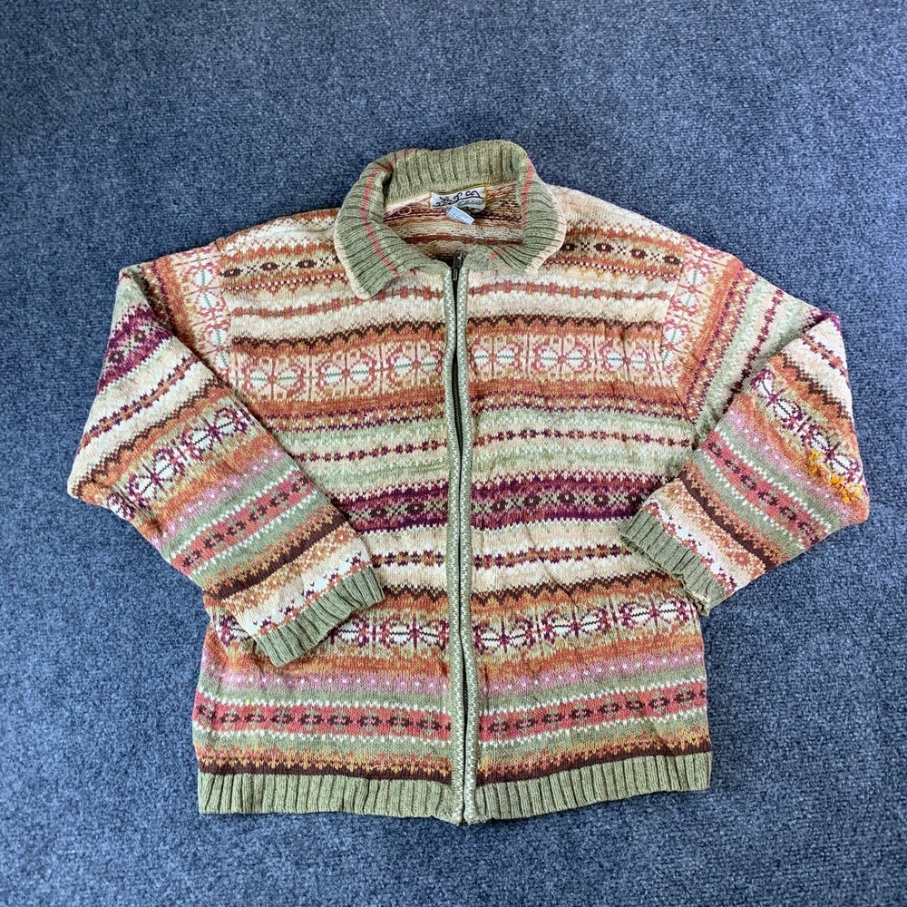 VTG Heirloom Collectibles Cardigan Sweater Women XL Multicolor Fairisle Full Zip